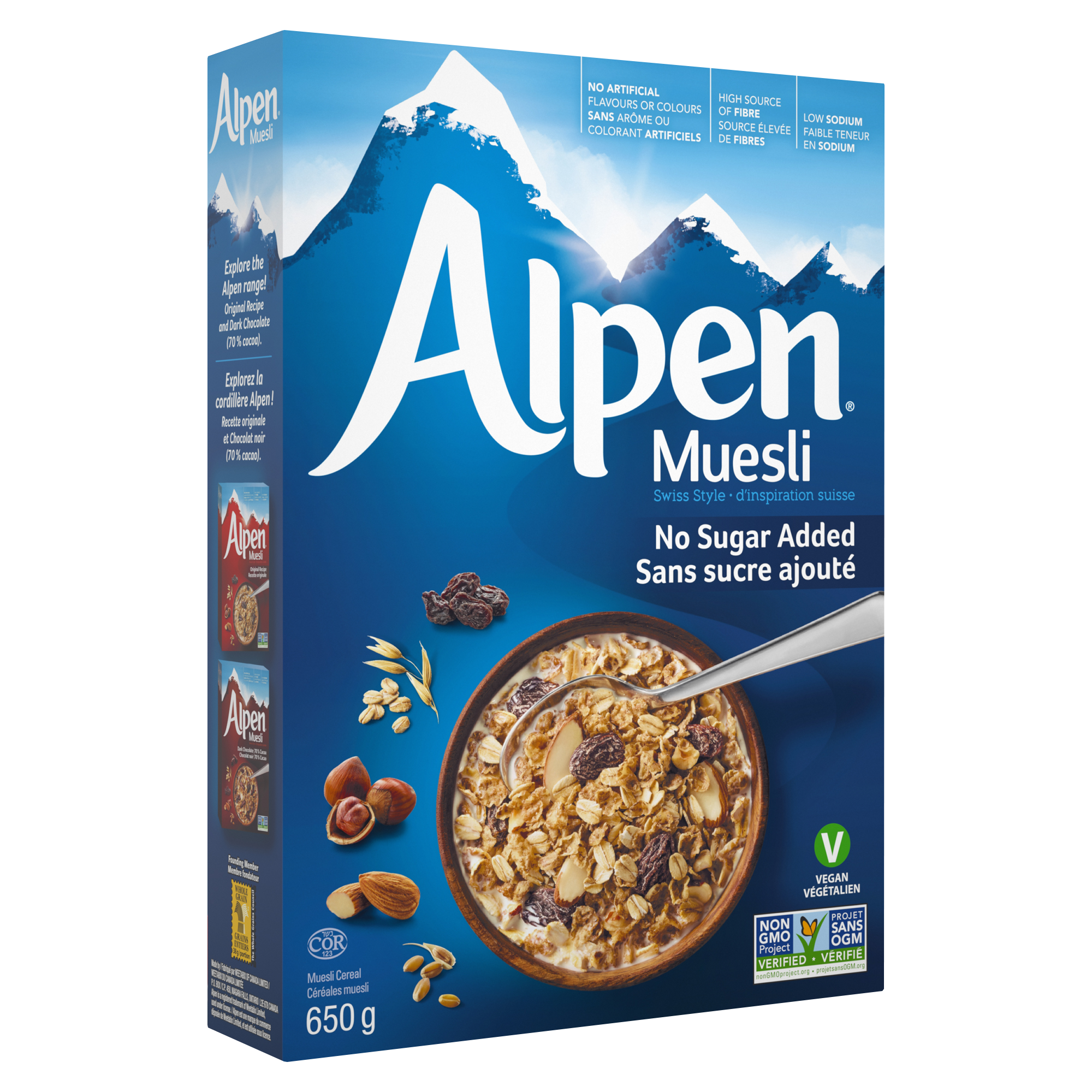 Alpen Muesli - No Sugar Added cereal box