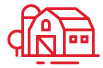 community icon of a farm building in red