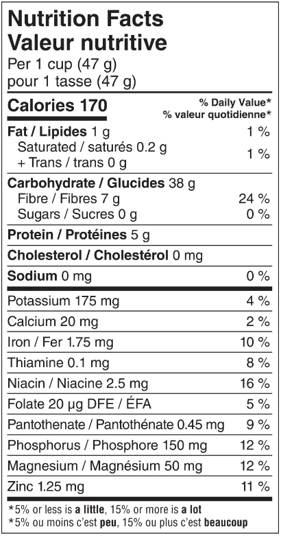 Shredded Wheat and Bran Spoon size Nutrition Facts Sheet